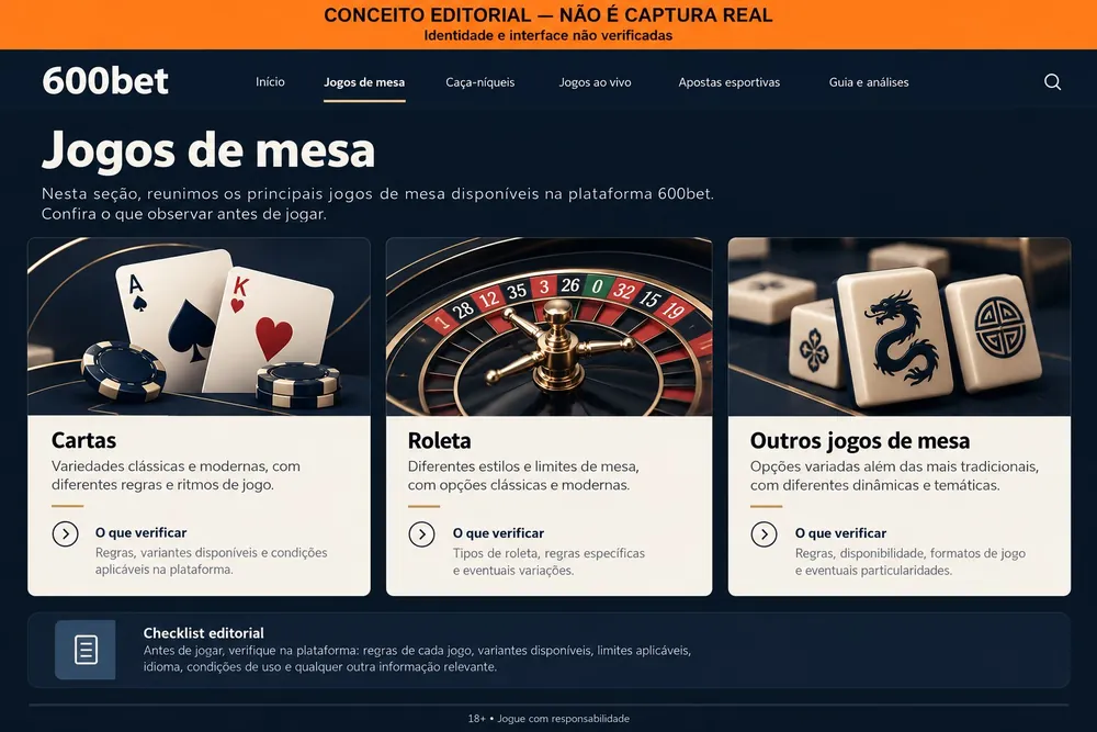 Página conceitual de jogos de mesa com cartas, roleta e peças de mahjong — 600bet, imagem conceitual