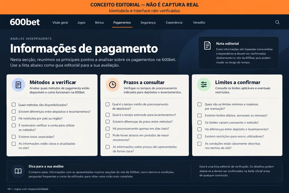 Página conceitual com listas sobre métodos, prazos e limites de pagamento — 600bet, imagem conceitual