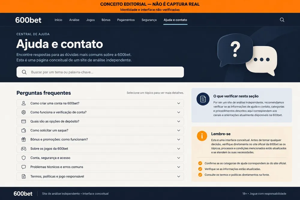 Central de ajuda conceitual com perguntas frequentes recolhidas — 600bet, imagem conceitual