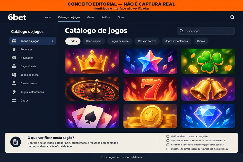 Conceito editorial de um catálogo de jogos com miniaturas genéricas e filtros