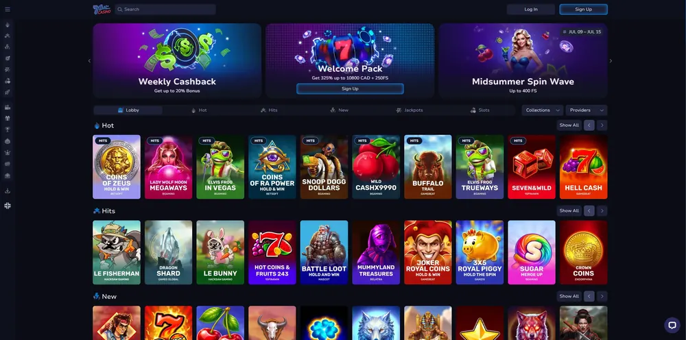 7Bit Casino: captura do site (desktop)