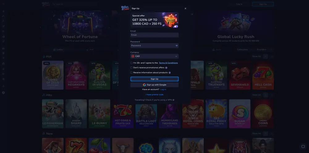 7Bit Casino: captura do site (desktop)