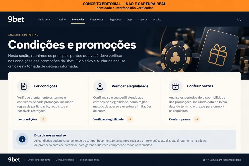 Conceito editorial de uma página de condições e promoções com três passos de verificação