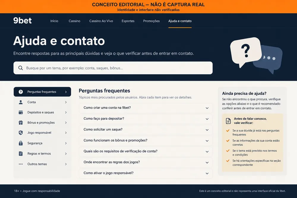 Conceito editorial de uma central de ajuda e contato com perguntas frequentes
