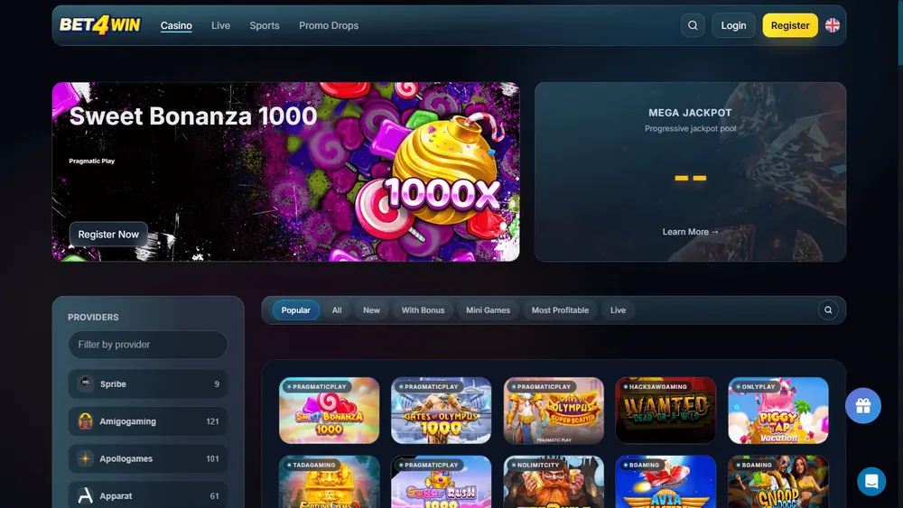 Catálogo de juegos de Bet4Win (escritorio)