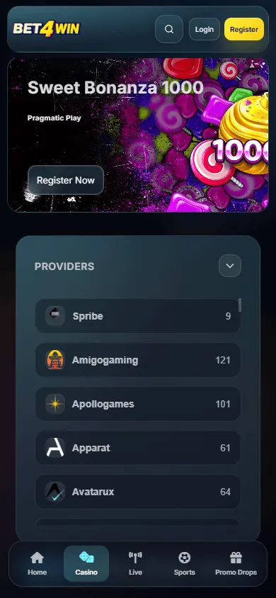 Catálogo de juegos de Bet4Win (móvil)