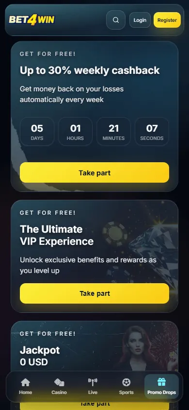 Promociones de Bet4Win (móvil)