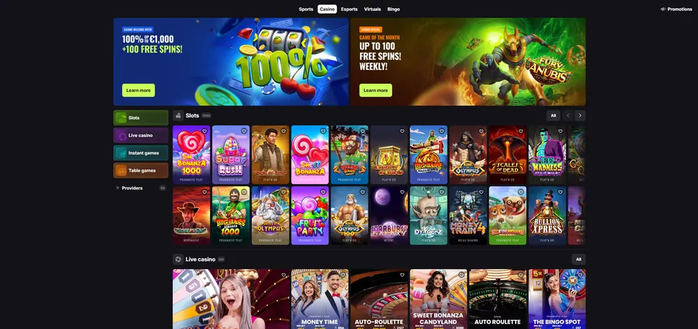 Betmaster: captura del sitio (escritorio)