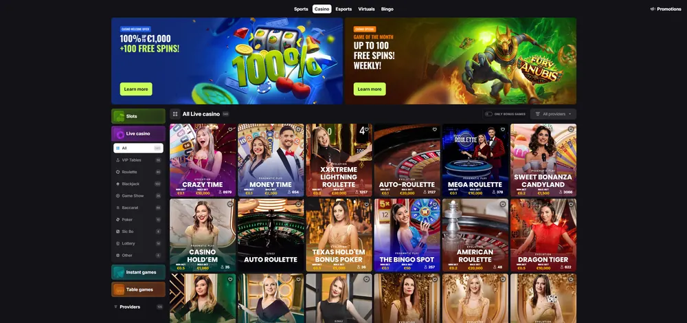 Betmaster: captura del sitio (escritorio)