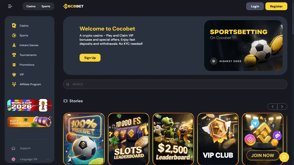 Página inicial de CocoBet (desktop)