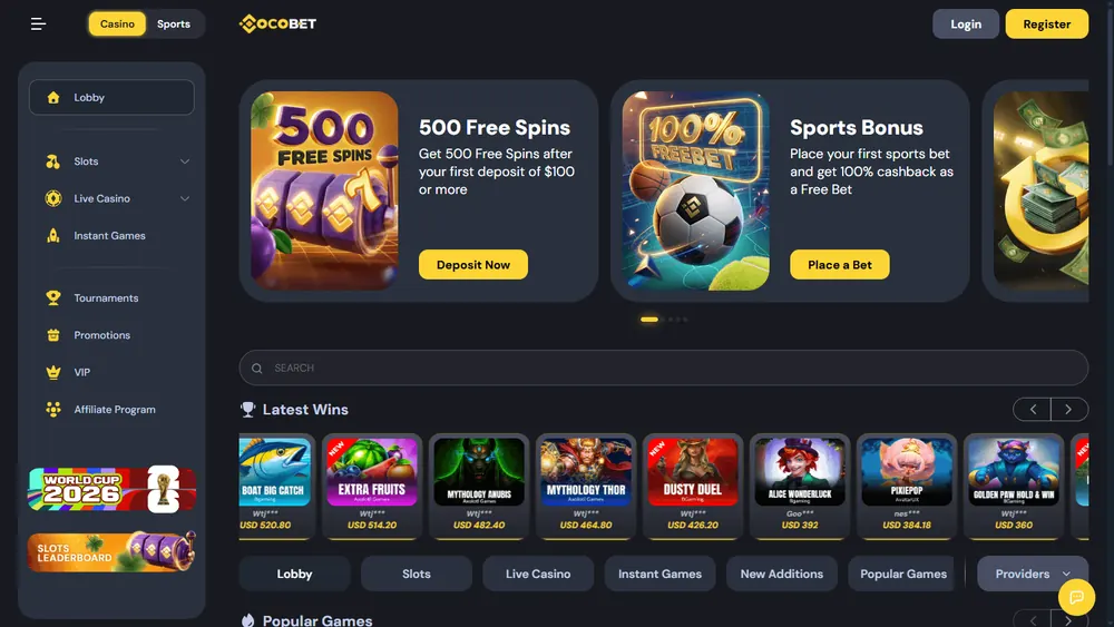 Catálogo de jogos de CocoBet (desktop)