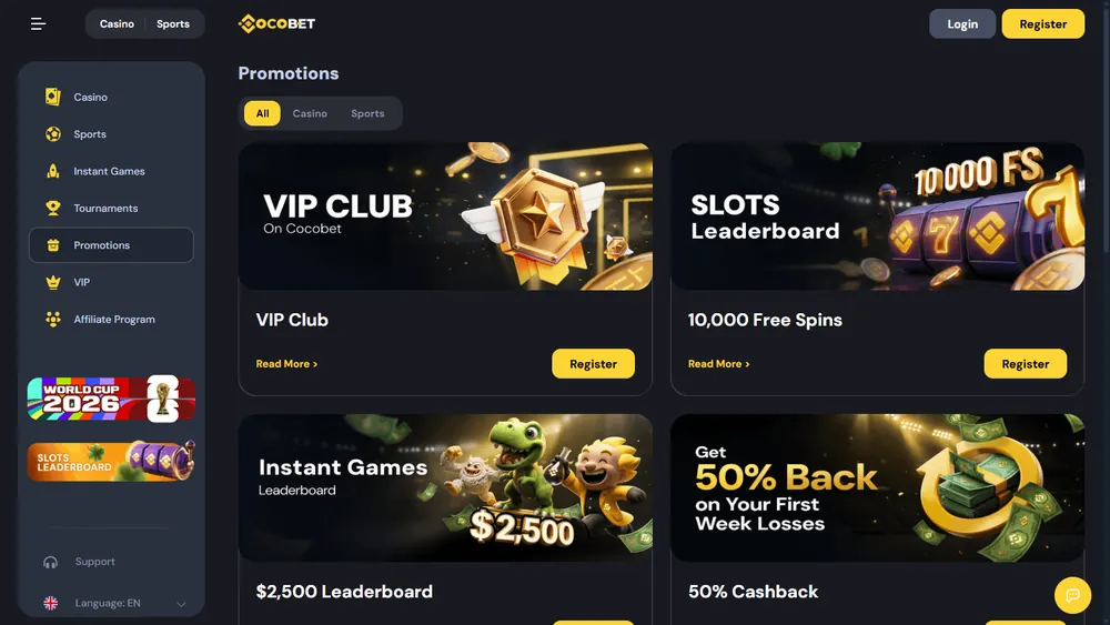 Promoções de CocoBet (desktop)