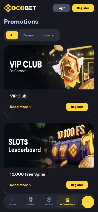 Promoções de CocoBet (celular)