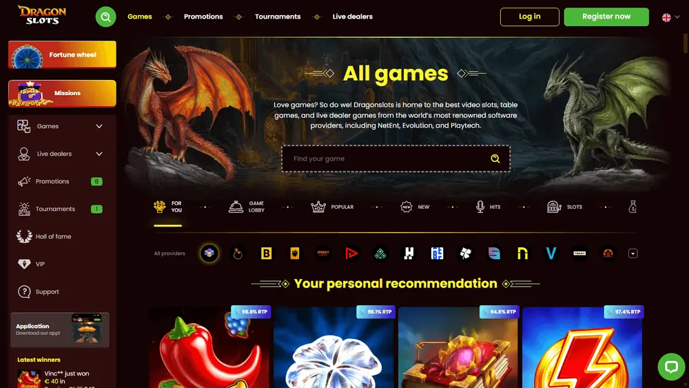 Catálogo de juegos de Dragonslots (escritorio)