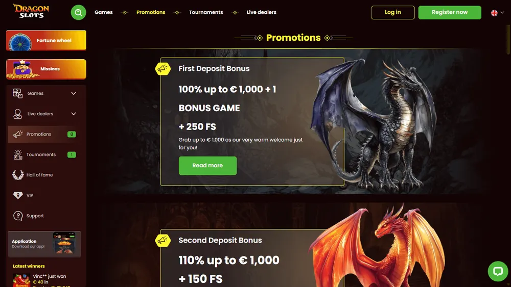 Promociones de Dragonslots (escritorio)