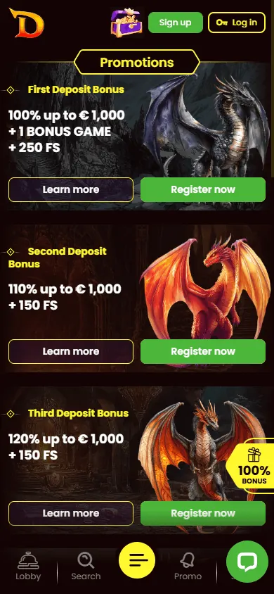 Promociones de Dragonslots (móvil)