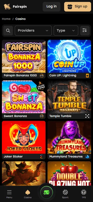 Catálogo de juegos de FairSpin (móvil)