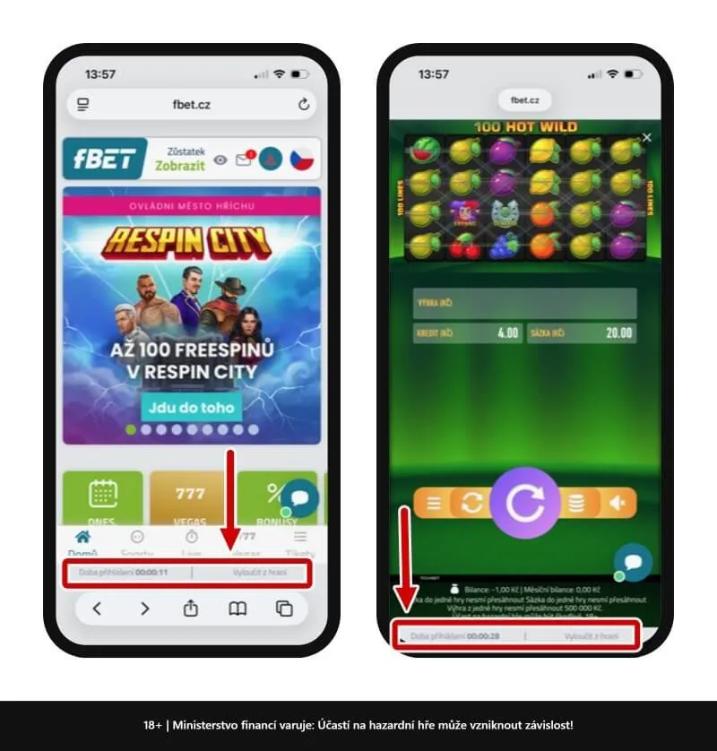 fbet.cz no celular: página inicial com banner de rodadas grátis e o slot 100 Hot Wild aberto