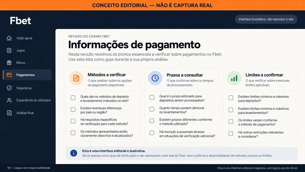 Página conceitual com listas sobre métodos, prazos e limites de pagamento