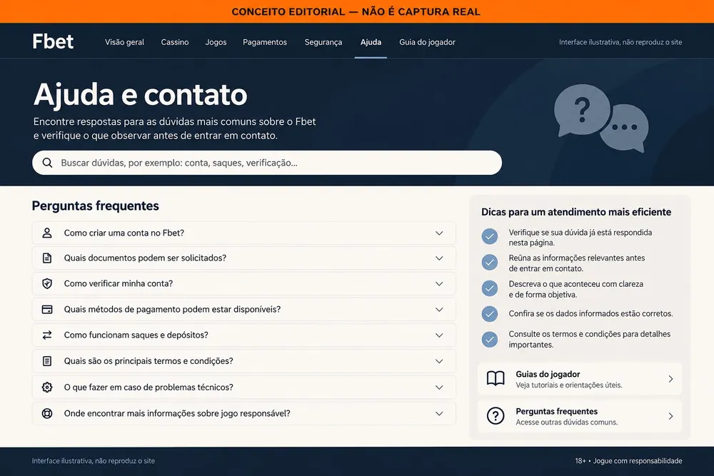 Central de ajuda conceitual com perguntas frequentes e dicas de atendimento