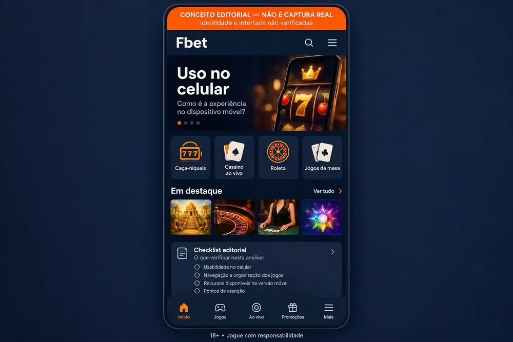 Tela conceitual de celular com categorias de jogos e checklist