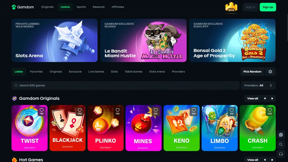 Catálogo de juegos de Gamdom (escritorio)