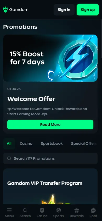 Promociones de Gamdom (móvil)