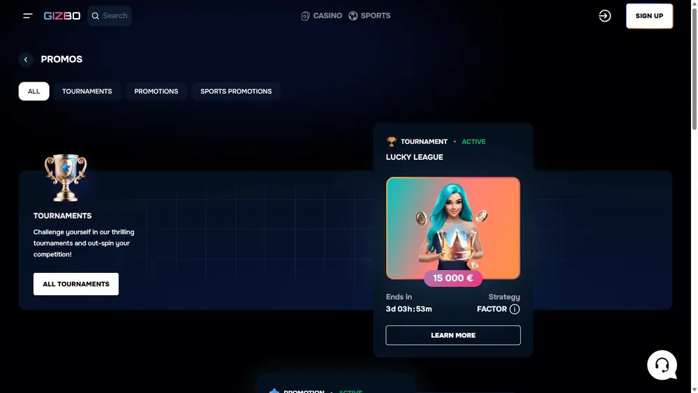 Promoções de Gizbo (desktop)