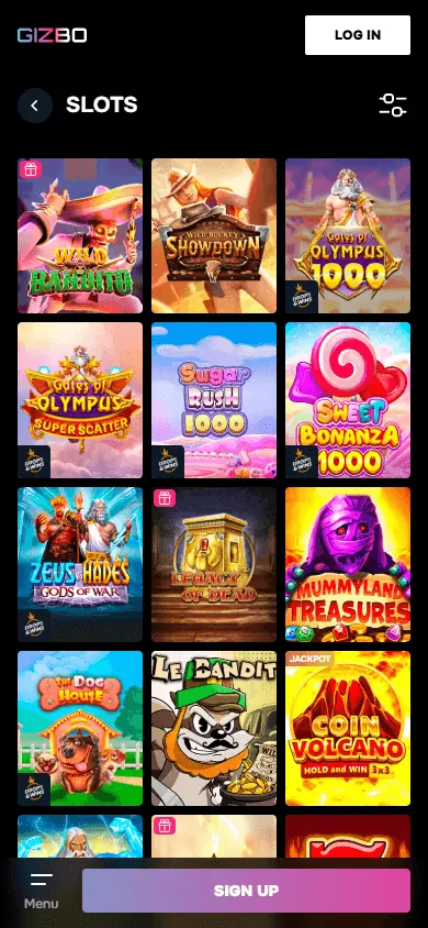 Catálogo de jogos de Gizbo (celular)