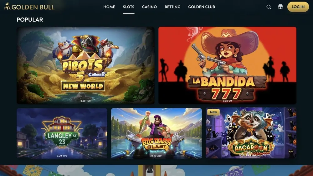 Lobby de slots de goldenbull.es com Pirots 5 e La Bandida 777
