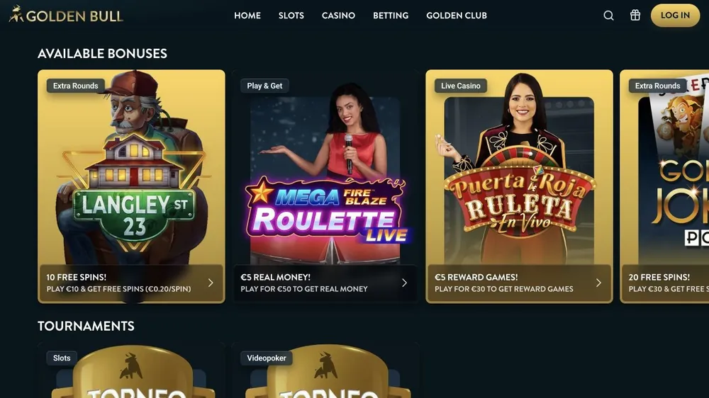 Bônus disponíveis em goldenbull.es com rodadas extras e torneios