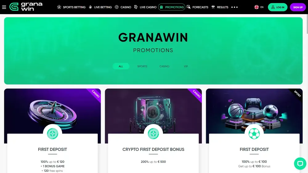 Promoções de GranaWin (desktop)