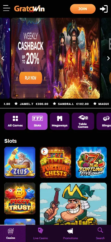 Catálogo de juegos de GratoWin (móvil)