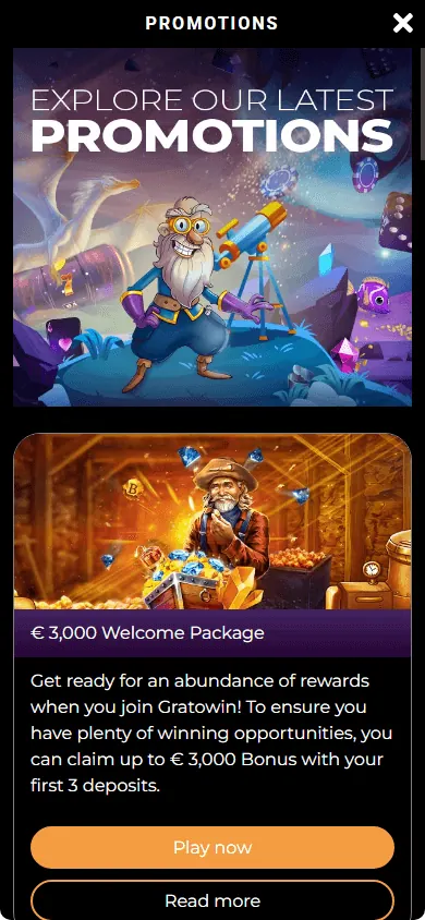 Promociones de GratoWin (móvil)