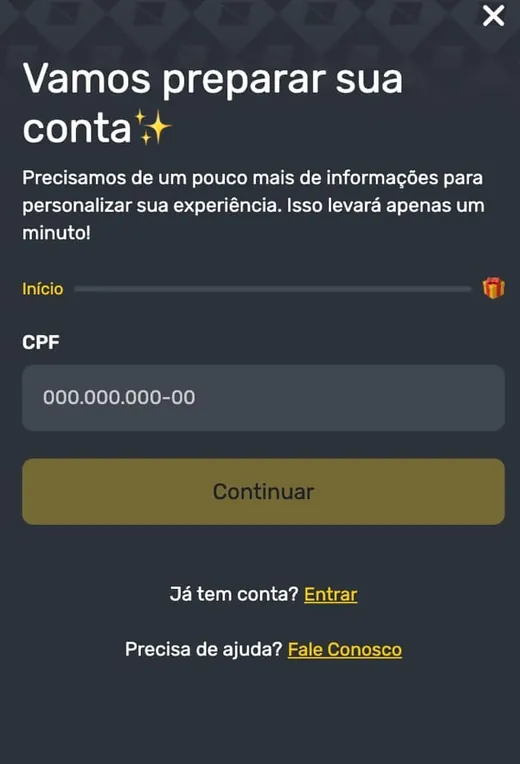 Tela de cadastro da InplayBet no celular com campo de CPF (arquivo de 2024)