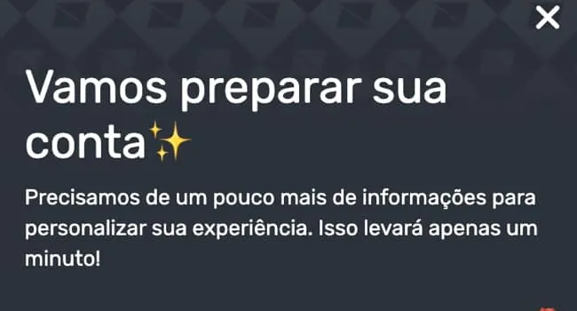 Recorte do cabeçalho 'Vamos preparar sua conta' da InplayBet