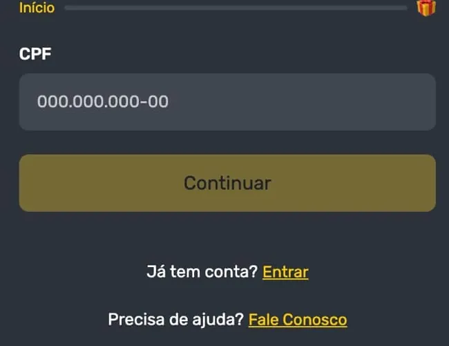 Recorte do campo de CPF e dos links Entrar e Fale Conosco da InplayBet