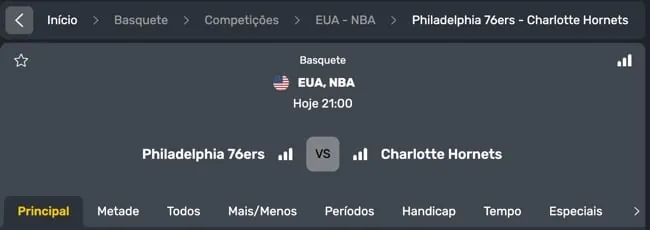 Recorte do cabeçalho da partida e das abas de mercados da InplayBet