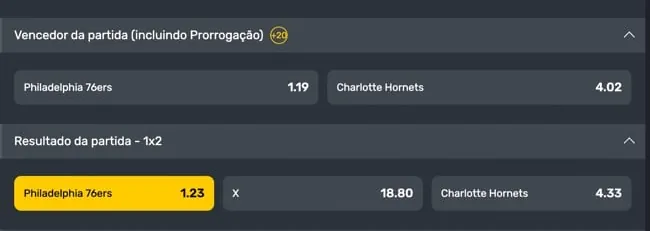 Recorte das odds arquivadas de vencedor e resultado 1x2 na InplayBet
