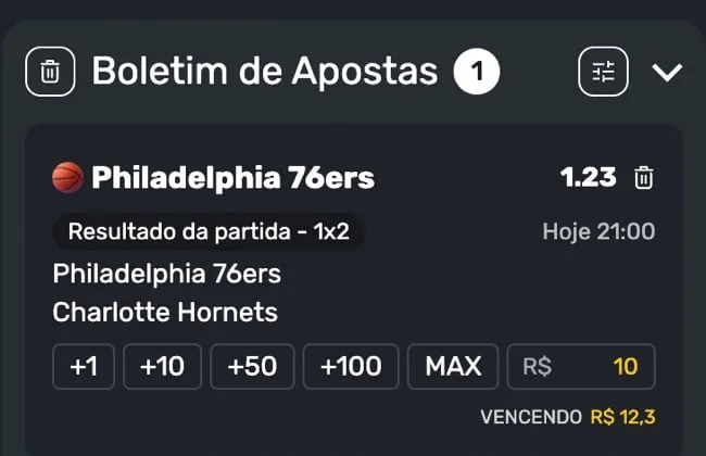 Recorte de uma seleção no boletim de apostas da InplayBet