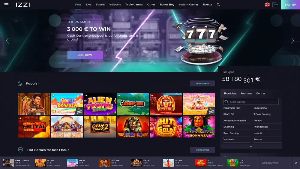 Catálogo de juegos de Izzi Casino (escritorio)