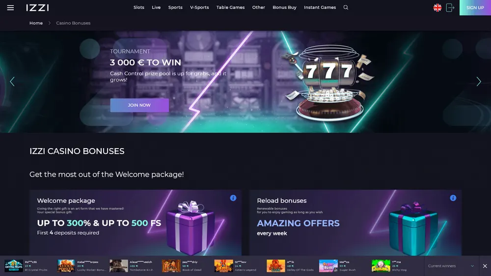 Promociones de Izzi Casino (escritorio)