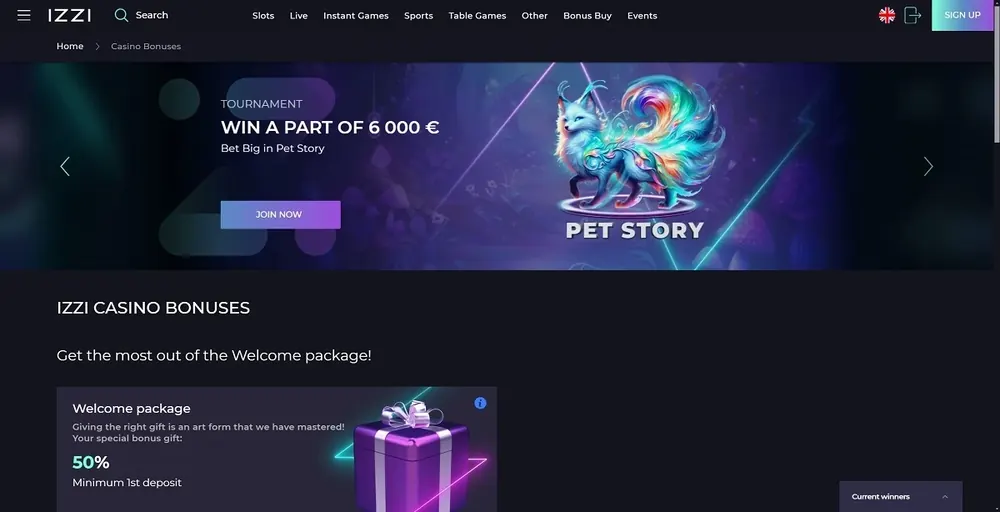 Izzi Casino: captura del sitio (escritorio)