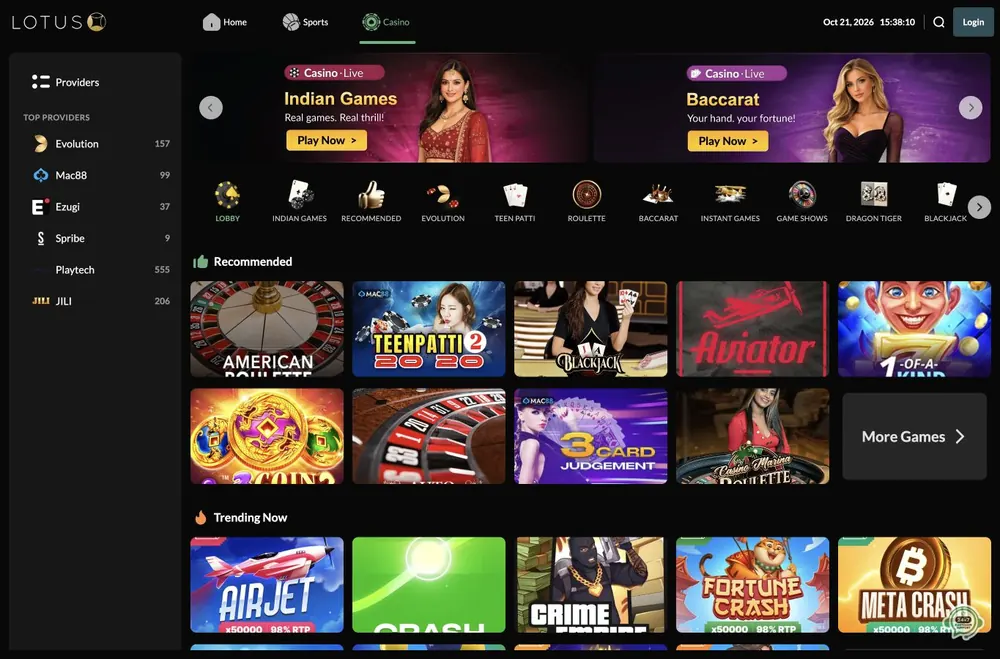 LotusBet: captura do site (desktop)