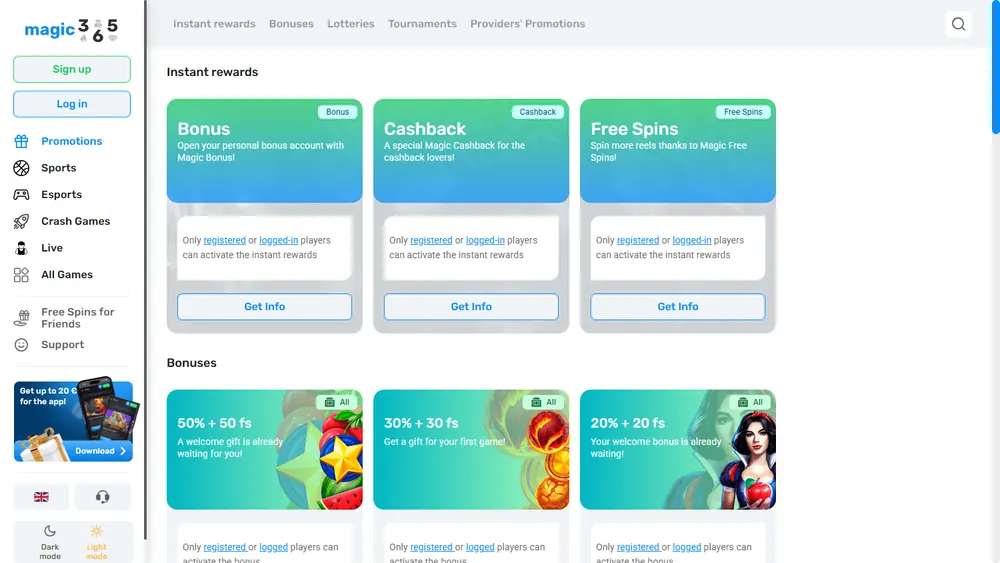 Promociones de Magic365 Casino (escritorio)