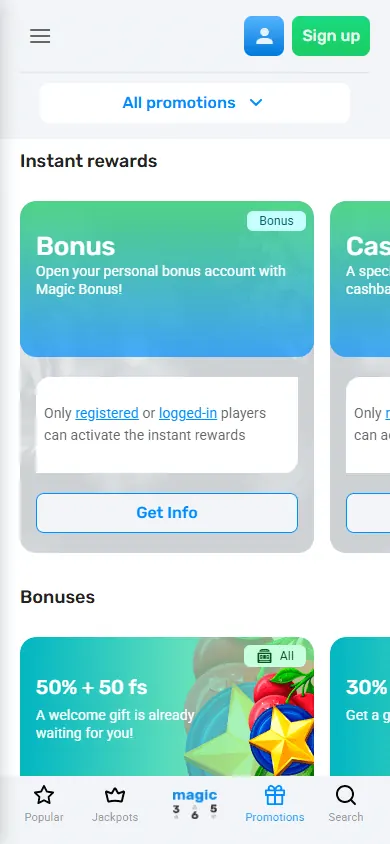 Promociones de Magic365 Casino (móvil)
