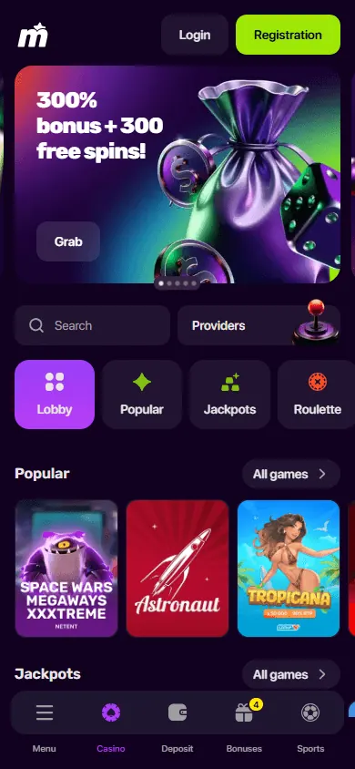 Página principal de Maxwin Casino (móvil)