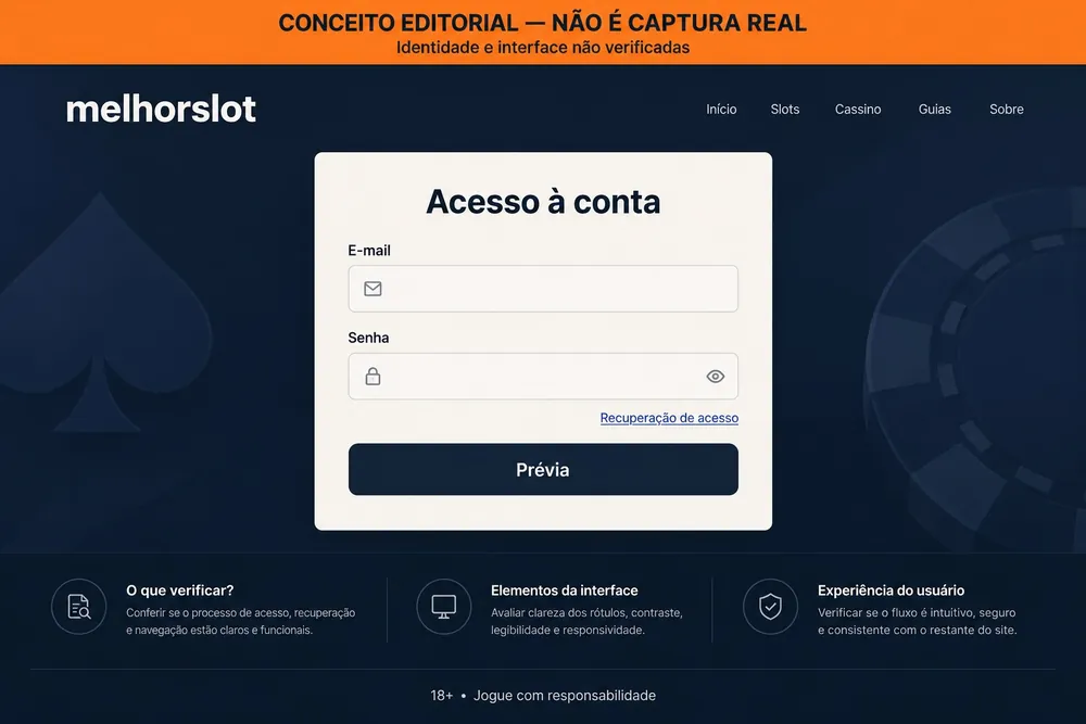 Tela conceitual de acesso com campos de e-mail e senha com o nome melhorslot
