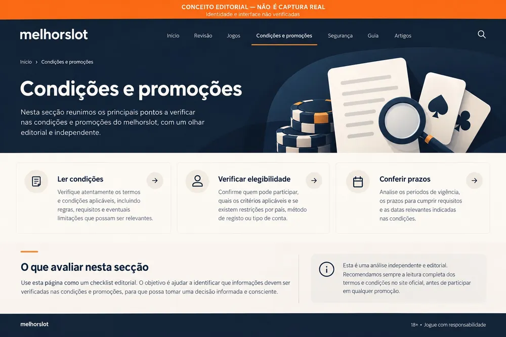 Página conceitual sobre como ler condições de promoções com o nome melhorslot