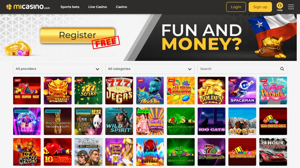 Catálogo de juegos de MiCasino (escritorio)